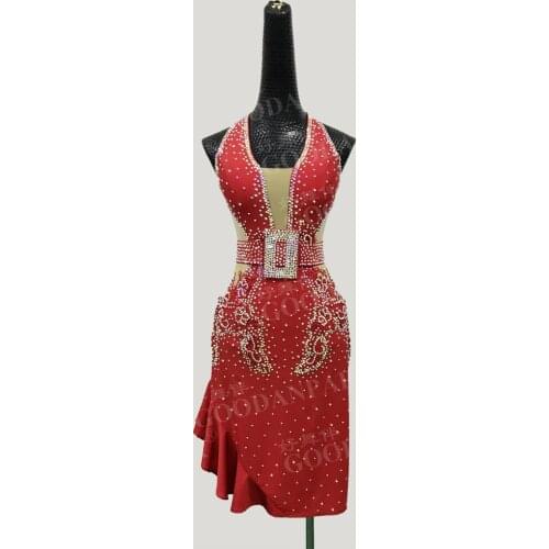 Latin competition dance dress women latin dance dress women latin dress ladies Red dress rhinestones for latin dancing open back