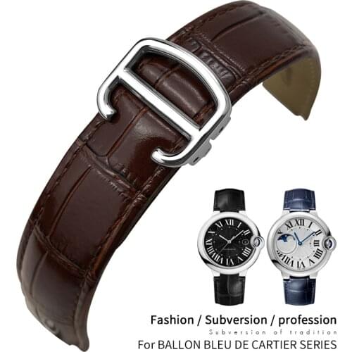 14mm 16mm 18mm 20mm 22mm Genuine Leather Watch Band Fit for Blue Balloon Bleu De Cartier Red Pink Black Deployment Buckle Strap