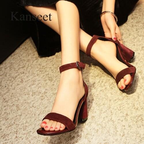 Kanseet Genuine Leather Women Shoes Summer Sandals Open-Toed Concise Footwear Party Office Thick High Heels Handmade Sandals