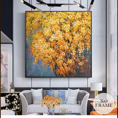 Modern Abstract Yellow Flowers Canvas Painting Golden Landscape Hand Painted Oil Wall Art Pictures For Living Room Home Decor