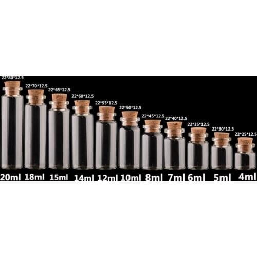 15PCS 4/5/6/7/8/10/12/14/15/18/20/35ml Glass Containers Decoration Mason Jar Message Vials Cheap Bottle Mini Glass Jars Ornament