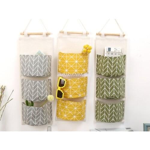 50pcs/lot Wateproof Cotton Linen Wall Hanging Storage Bags Door Pouch Bedroom Wall Hanging Home Office Organizer B8014