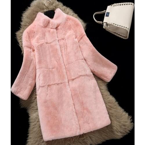 2019 winter new stand collar whole skin natural Rex fur coat female nine points sleeves long outerwear coats womens clothing