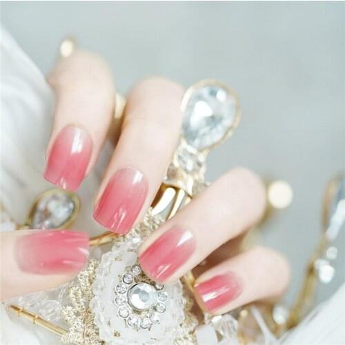 24PSC/box Pink Square Gradient Pink full cover press on nail tips Ins Wind Solid Color Gradient acrylic nail products with glue