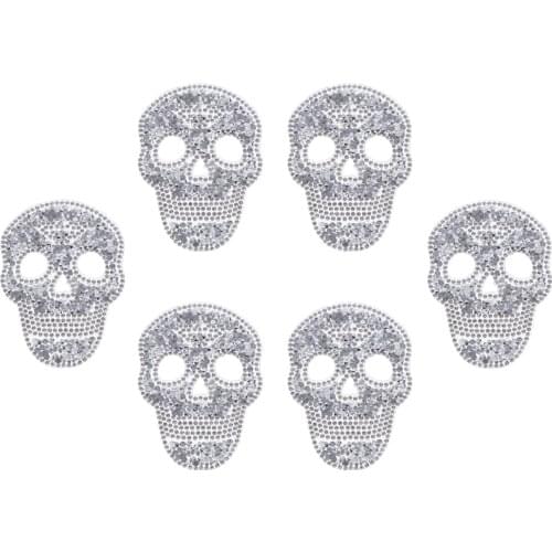 6pcs Shiny Iron/Sew On Skull Patch Diamante Motif Applique DIY Bag Purse Decor