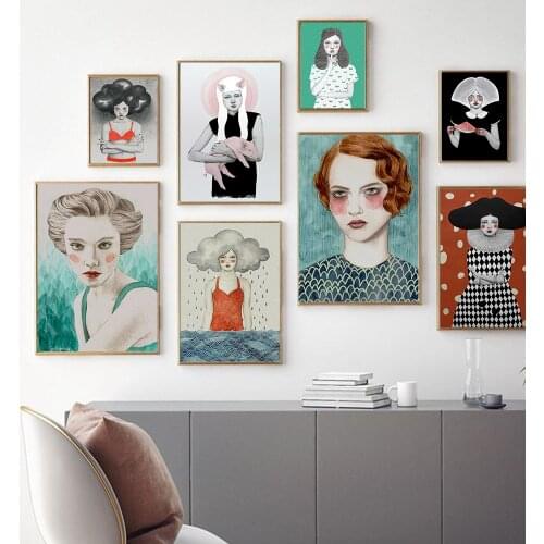 Abstract Beautiful Woman Weather Hairstyle Canvas Painting Wall Nordic Posters and Prints Wall Pictures for Living Room Decor