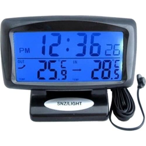 Car Dual Thermometer 2-in-1 Luminous Digital Display Thermometer Car Thermometer Digital Clock Car Accessories