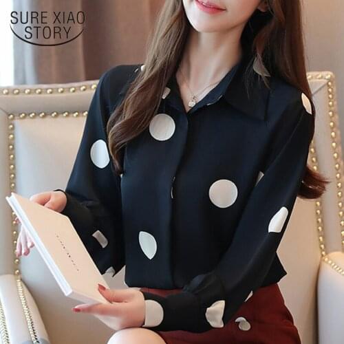 Spring Autumn Fashion Loose Women Shirts Print Polka Dot Long Sleeve Shirts Button Blouses White Black Women Tops 6447 50