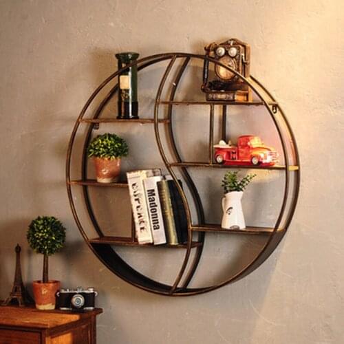 Bronze round kitchen storage rack fashion simple iron art living room wall book shelf creative personality bathroom organizer