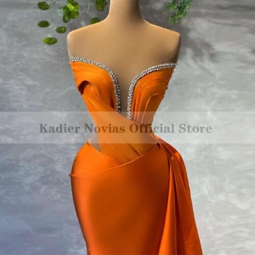 Long Orange Mermaid Evening Dresses 2021 with Crystals Wedding Party Prom Dress vestidos de noch fiesta