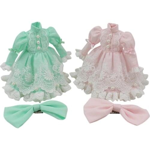 ICY DBS Blyth doll licca body lace dress bow knot pink green princess suit anime outfits