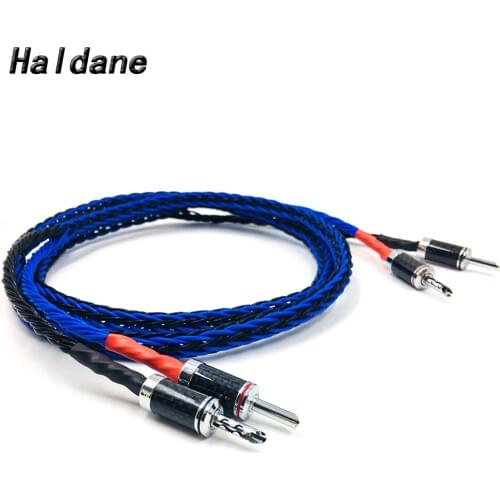 Haldane HIFI pair 8 Cores HIFI Speaker Cable With Carbon Fiber 2 Banana to 2 Banana Plug 7N Single Crystal Copper Speaker Wire