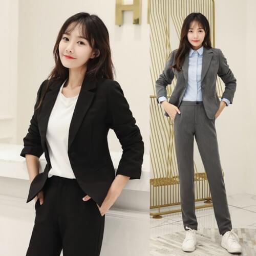 Set female 2018 autumn temperament professional casual solid color wild small suit + trousers two sets of elegant fashion