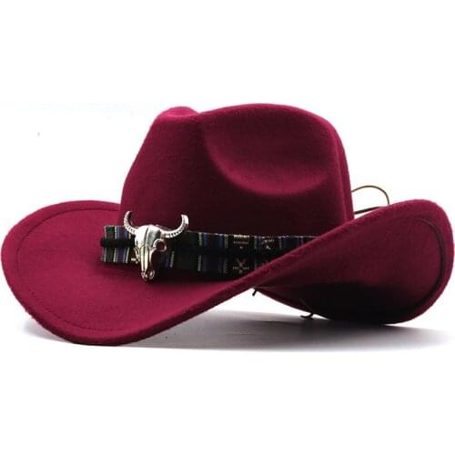 Western Style Cowboy Hat Ox head decoration Warped Brim Edge Tiara Cowgirl Cap for men and women Holiday Costume Party Hat
