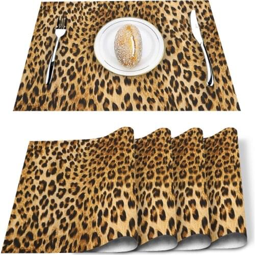 Wild Animald Leopard Pattern Table Mat Kitchen Decoration Placemat Table Napkin For Wedding Dining Accessories Table Mat