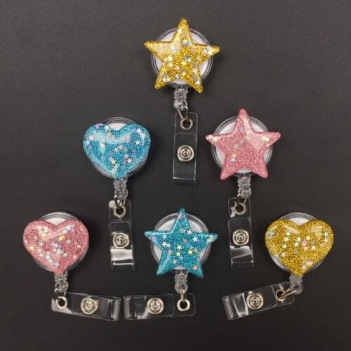 Creative Shiny Heart Style Retractable Badge Reel For Nurse&Doctor Card Holder Office&Hospital Supplies Boy&Girl Name Card