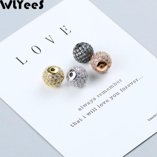 WLYeeS 6 8 10mm Micro Pave White Crystal Round Space Loose bead Charms Metal Copper Ball for Jewelry Bracelet earring DIY Making