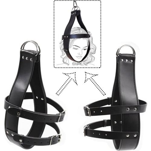 Fetish Leather Head Suspension Harness Mask,SM Hanger Ring Hood Bondage Restraint BDSM Toys Headgear,Adult Game Couple Sex Toys