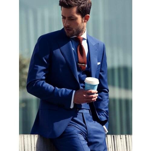 ANNIEBRITNEY Navy Blue 3 Piece Slim Men Fashion Suit Cutsom Groom Wedding Tuxedo Prom Wedding Tailor Made Men Suit With Pants