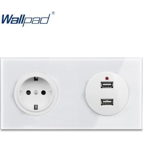 Wallpad L6 EU Wall Socket With 2 x USB Charging Ports White Tempered Glass Panel