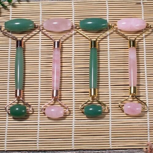 Double Head Massage Jade Roller Natural Rose Crystal Quartz Green Aventurine Facial Roller Body Beauty Health Tool 1pc