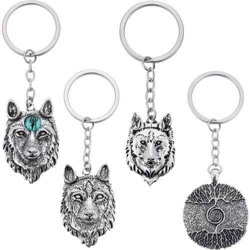 Norwegian Mythology Keychains Retro Pendant Wolf Head Tree of Life Anime Keychain Accessories Unisex Gifts Factory Sales