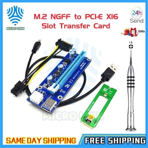 New M.2 NGFF to PCI-E X16 Slot Transfer Card Mining M2 Riser Extension Cable SATA to 6pin Power Supply Riser Card for BTC Device