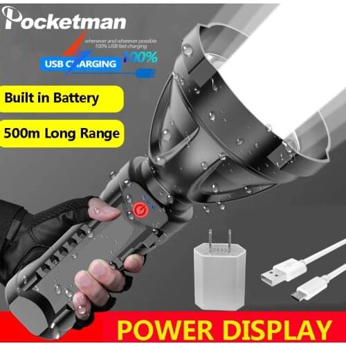 2021 New Glare Flashlight Power Display USB Rechargeable Flashlight Torch Outdoor Long-Range Ultra-Bright Portable Searchligt