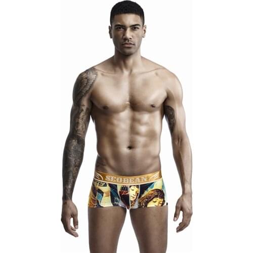 SEOBEAN New Mens Underwear Comfortable Boxer Personalized Printing Sexy Low-Waist Breathable Boxers