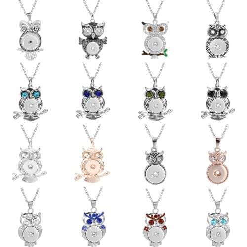 New Snap Button Jewelry Necklaces Crystal Rhinestone Owl Snap Necklace 18mm DIY Snap Jewelry Pendant Necklace