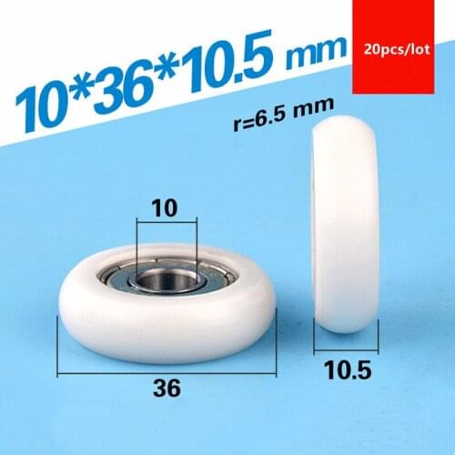 20pcs circular arc plastic coated bearing 6000ZZ 6000 10*36*10.5mm R type guide wheel POM nylon pulley diameter 36mm