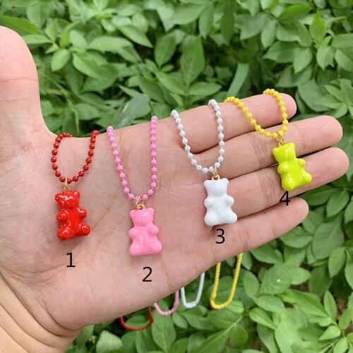 Popular Lovely Small Size Bear Enamel Summer Colors Pendant Necklaces For Women Wholesale