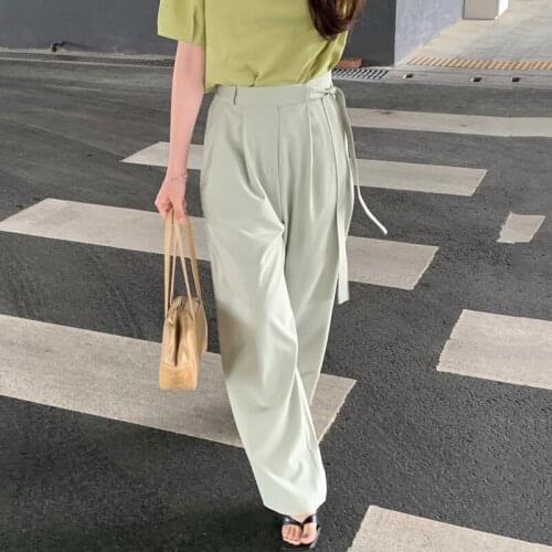 ZCSMLL Korean summer simple and versatile pants high-waist side ties wide saggy wide-leg suit casual pants women fashion