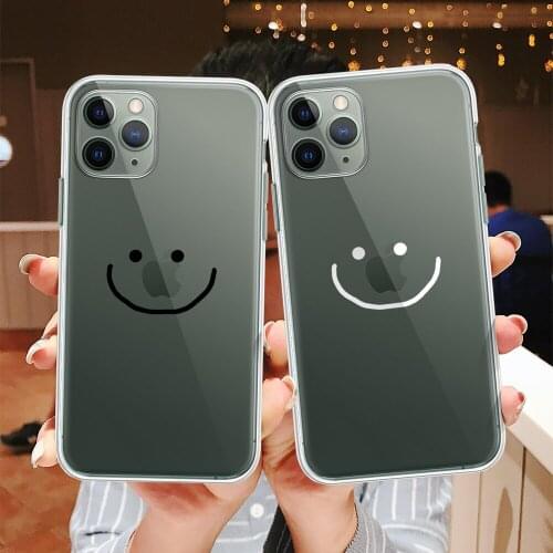 YIKS Simple Smile Clear Phone Case For iPhone 7 XS MAX 11 Pro 12 SE20 XR X 8 6Plus Transparent Soft Silicone Cover Cartoon Coque