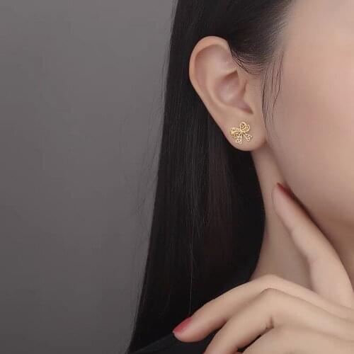 925 Sterling Silver Hot Sale Korean Bow Tie Earrings For Women Simple Metal Style Earrings For Women