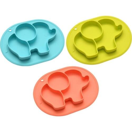 Silicone Cartoon Animal Baby Split Plate Suction Elephant Childrens Plate Bowl Dish Mat Baby Feeding Learning Eating Tableware