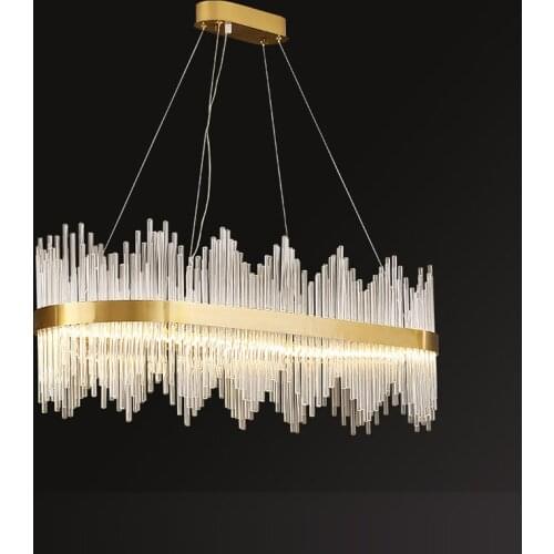 Led Postmodern Clear Crystal Golden Stainless Steel Chandelier Hanging Light Lampen Lustre Suspension Luminaire For Dinning Livi