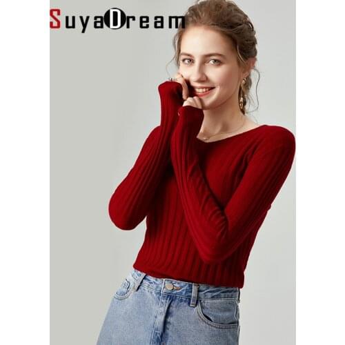 SuyaDream woman Wool sweaters 100%Wool V neck Pullovers Long Sleeve Solid Slim Rib knits Sweaters 2020 Fall Winter Knit Top