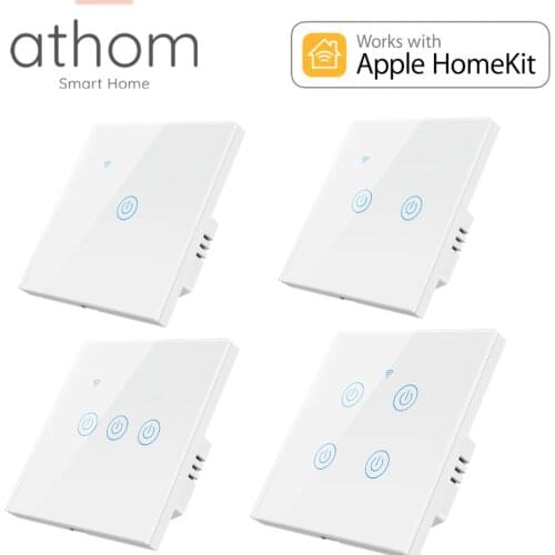 ATHOM Homekit No Neutral Needed WiFi EU Standard Smart Switch Touch Key Siri Voice Control