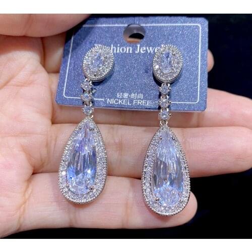 High Quality ASNORA Water Drop Pendant Earrings, Girlfriend Gift Fashion Zircon Design Earrings Wedding Dress Accessories