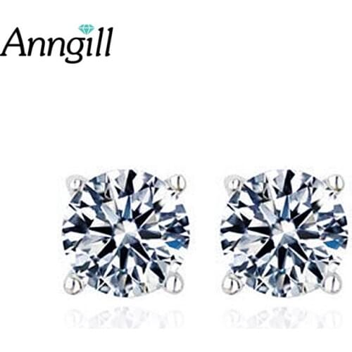 Luxury Classic 4 Prong Small Cute AAA Top Grade 0.5ct Sona CZ Post Stud Earrings White Gold Color Boucle D'oreille Femme