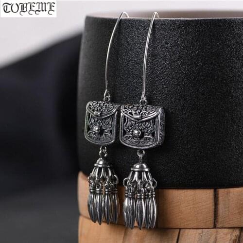 Handmade 100% 925 Silver Dangle Earrings Thailand Silver Women Earrings Pure Silver Bohemia Earrings