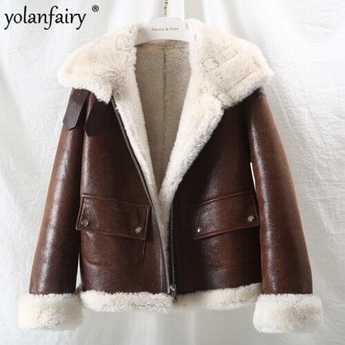Winter Coat Women Real Fur Coat Female Sheepskin Leahter Shearling Motorcycle Jacket Luxury Natural Fur Coats and Jackets Women