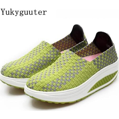 2018 Sport Running Shoes Woman Outdoor Breathable Height Increasing Weave Shoes Lightweight Athletic Sneaker Women Platform