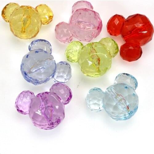 25 Mixed Colour Transparent Acrylic Large Faceted Mouse Head Charm Beads 18mm