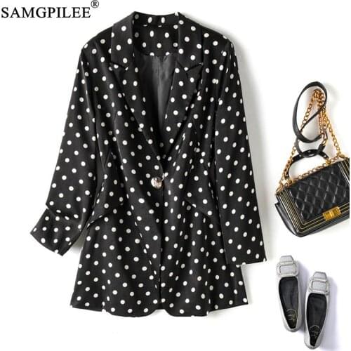 Blazer Women 2021 Autumn Classic Polka Dot Pattern One Button Turn Down Collar Full Sleeve Suit Outside Spring Female Blazers