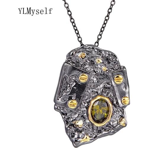 Irregular Big Pendant Great Necklace Women Lt Green Stone Vintage Jewelry Long Chain Pendants for women