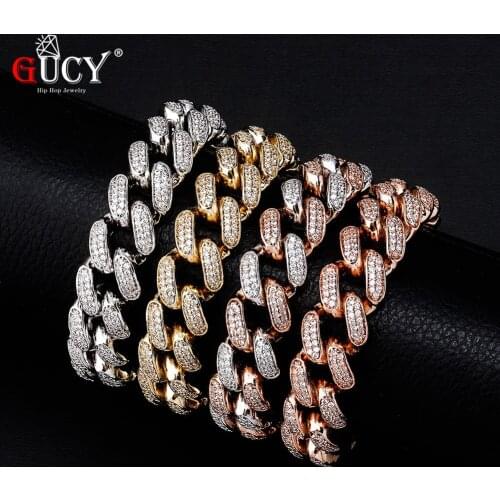 GUCY Miami Iced 16MM Cuban Link Bracelet Bling Women Jewelry AAAA Zircon Charm Hip Hop Chain