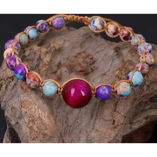QiLuxy Handmade Emperor Stone Tiger Eye Stone Woven Bracelet Women Men Fashion Jewelry Multi-Color Charm Bracelet Yoga Jewelry