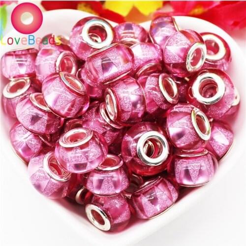 10Pcs Handmade Color Glitter Muranos Large Hole Rondelle Spacer Beads Silver Plated Core Fit Pandora Bracelet DIY Chain Jewelry